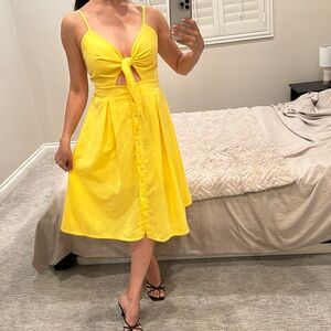 Ecowish, Women’s warm yellow midi dress M, front bow, quality material, NWOT